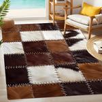 tapis marron blanc patchwork imitation cuir antidérapant moderne rustique intérieur cuisine salle bain