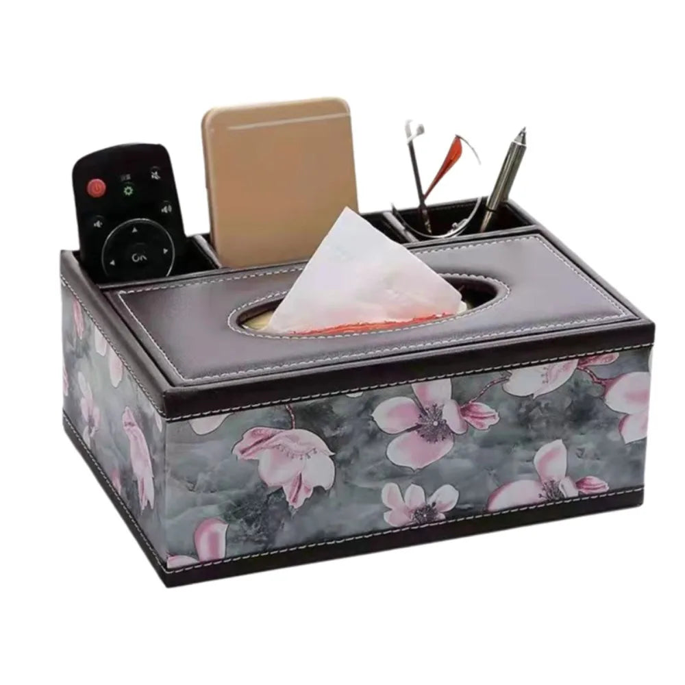 boîte mouchoirs simili cuir noire classique compartiments rangement télécommande objetos divers