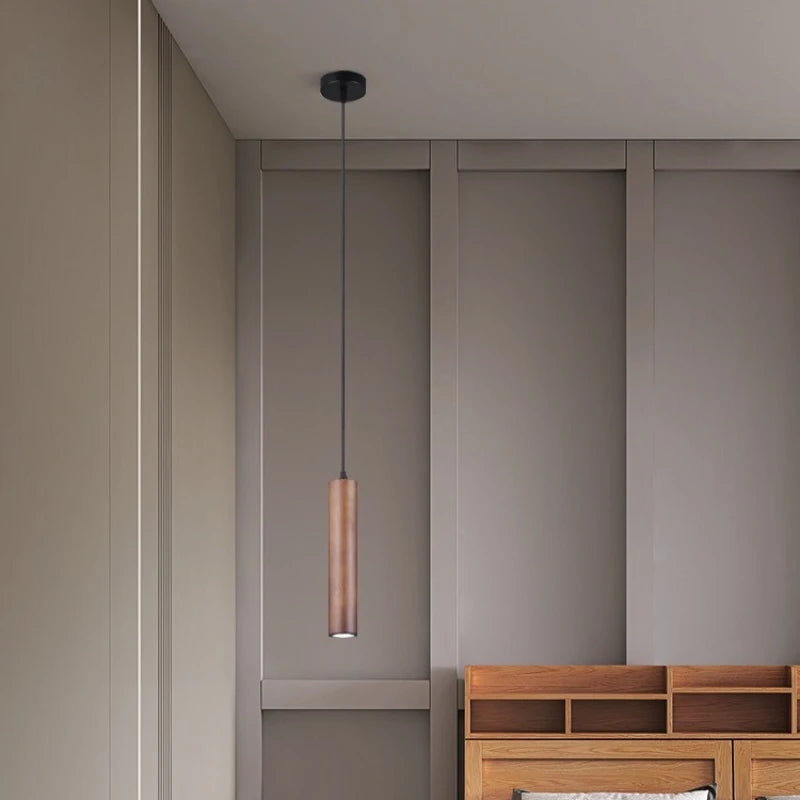 Lampes suspendues bois minimaliste modernes chambre salon éclairage LED marron foncé beigeclair