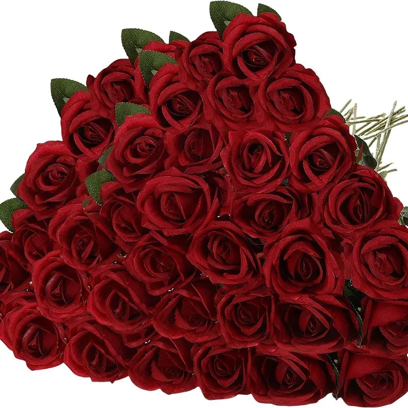 50 roses artificielles velours rouge réalistes bouquet mariage décoration maison fête