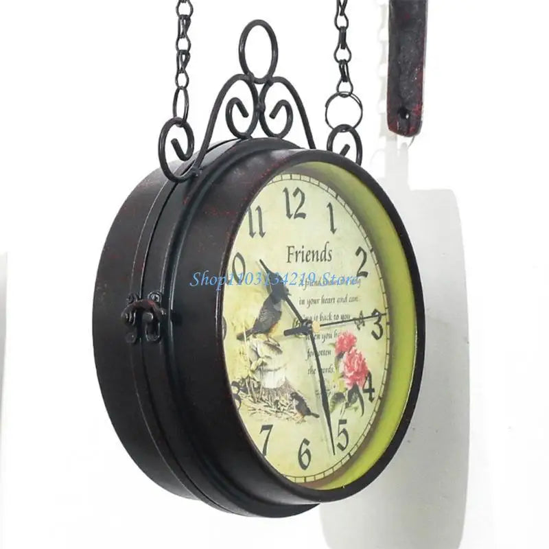 horloge murale vintage imprimé floral noir jaune blanc balançoire romantique salon quartz