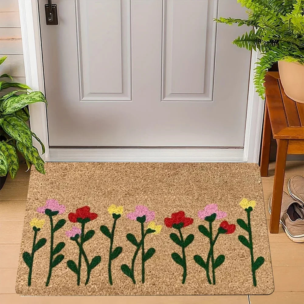 tapis d'entrée moderne fleurs colorées antidérapant résistant polyester confortable