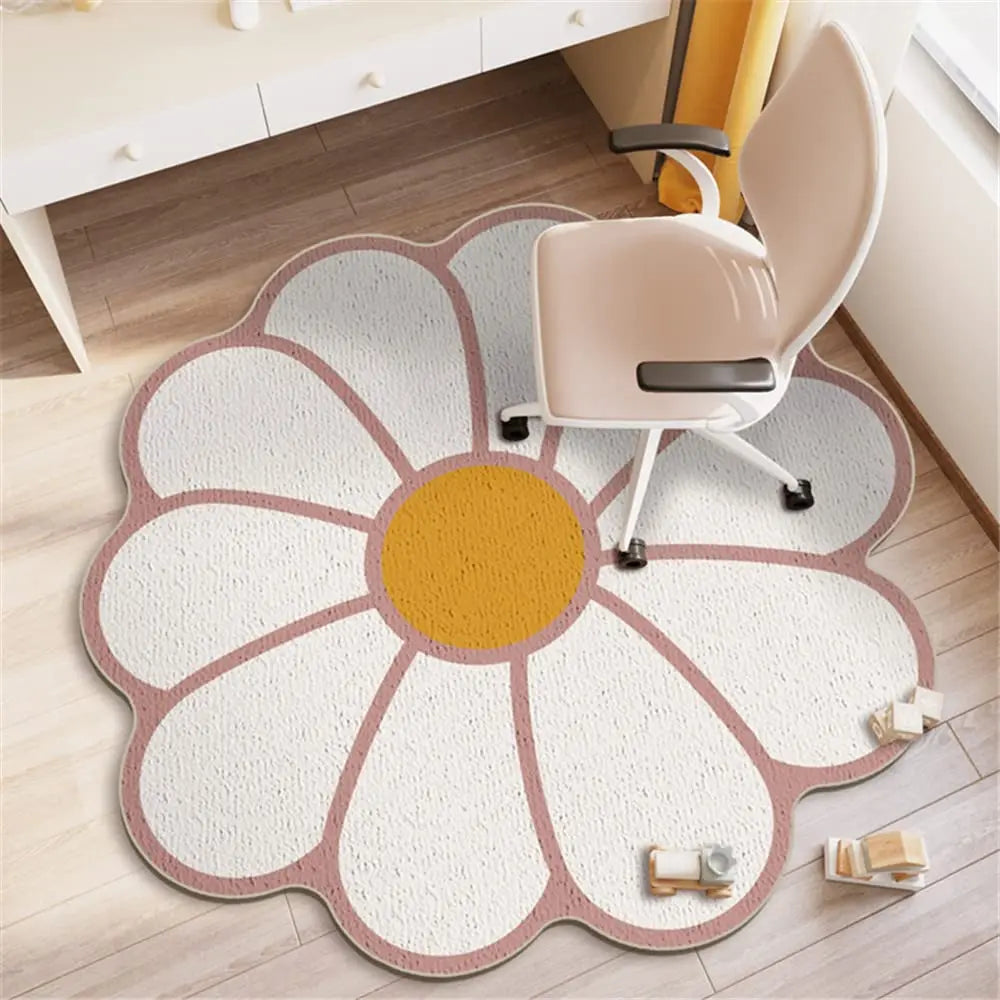 tapis fleur blanc rose jaune antidérapant bain chambre enfants décoration ludique moderne