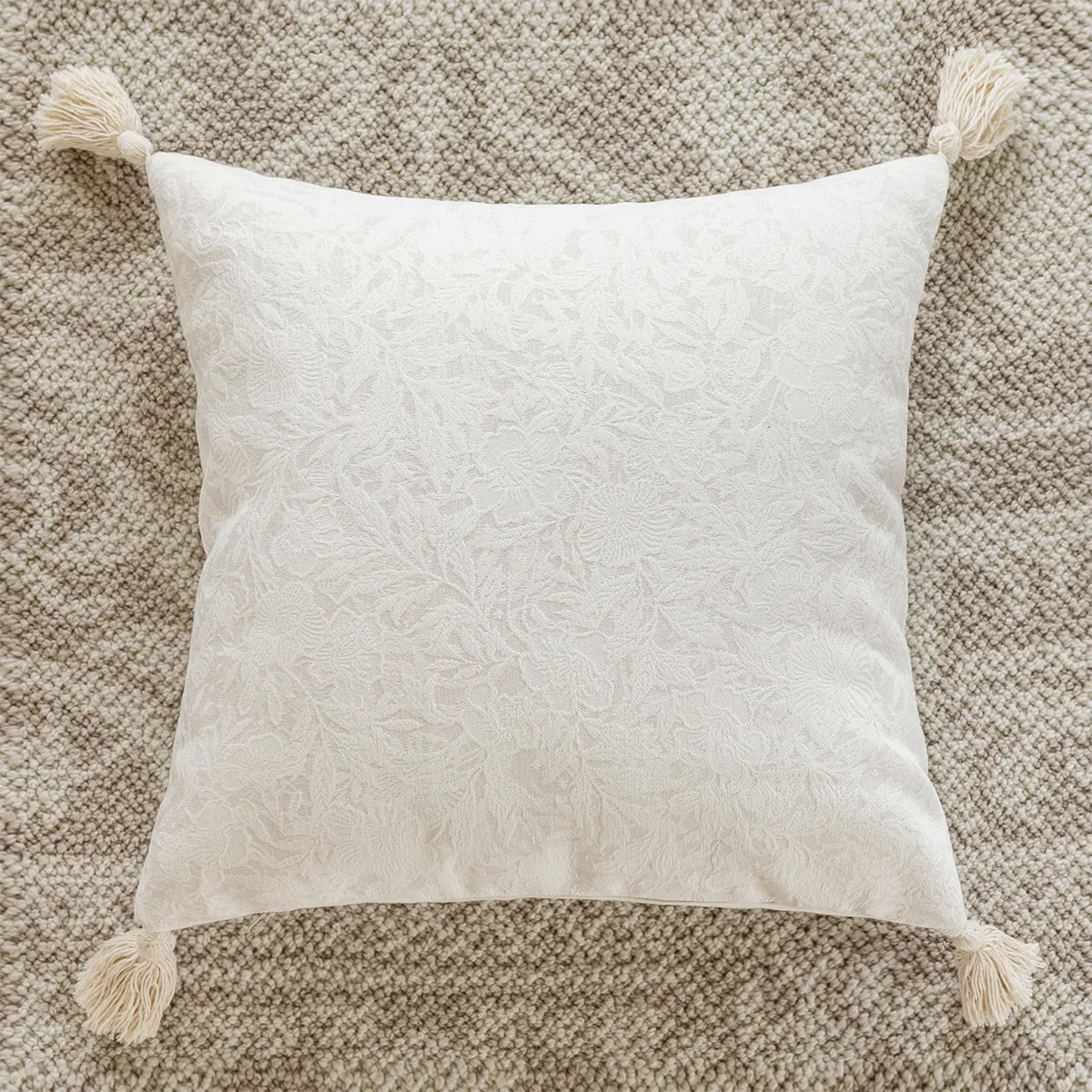 housse coussin rectangle 35x90cm boho chic motif rayures beige tassel opacité