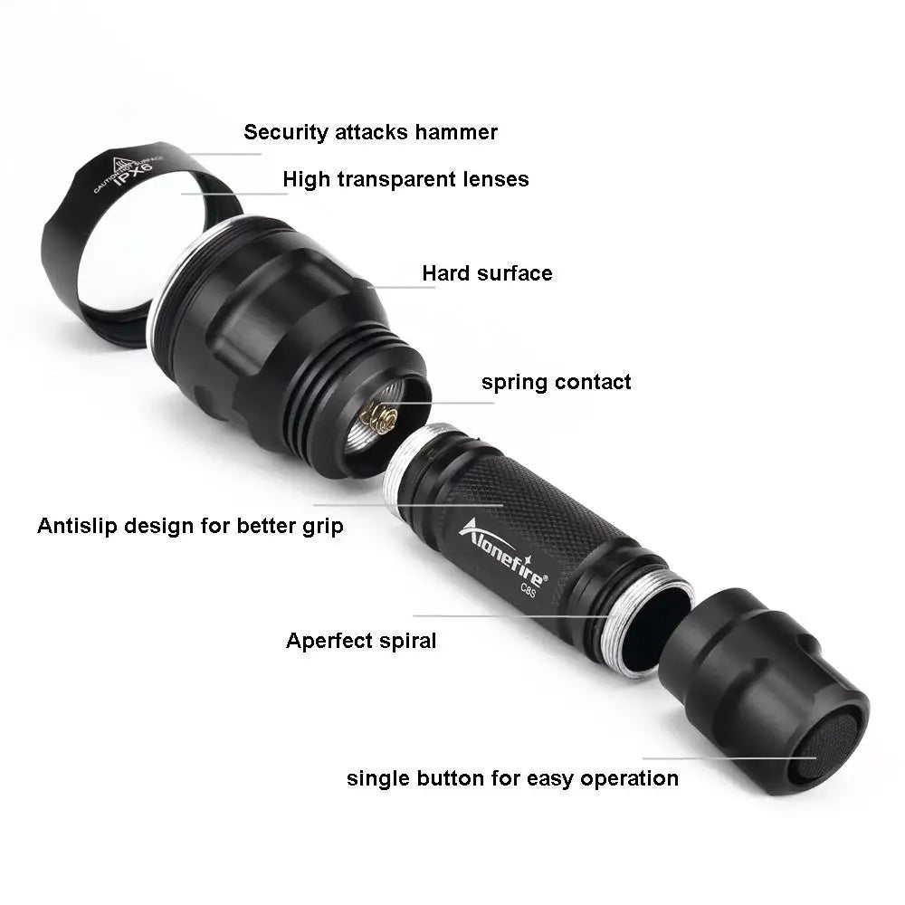 lampe torche led rechargeable 10w intense noire texturée modernisée camping