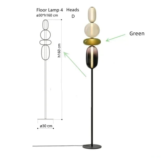 lampe sol led moderne sphères colorées semi transparentes blanc rouge vert noir marron scandinave