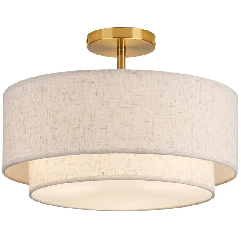 lampe moderne or beige toile lin opaque pendentif salon chambre restaurant