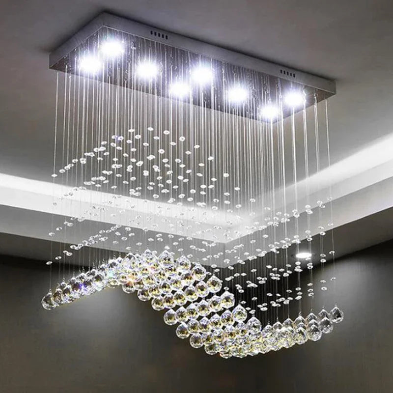 lampe suspendue moderne cristal transparentes acier inoxydable chrome 100x25x100cm 120x25x100cm