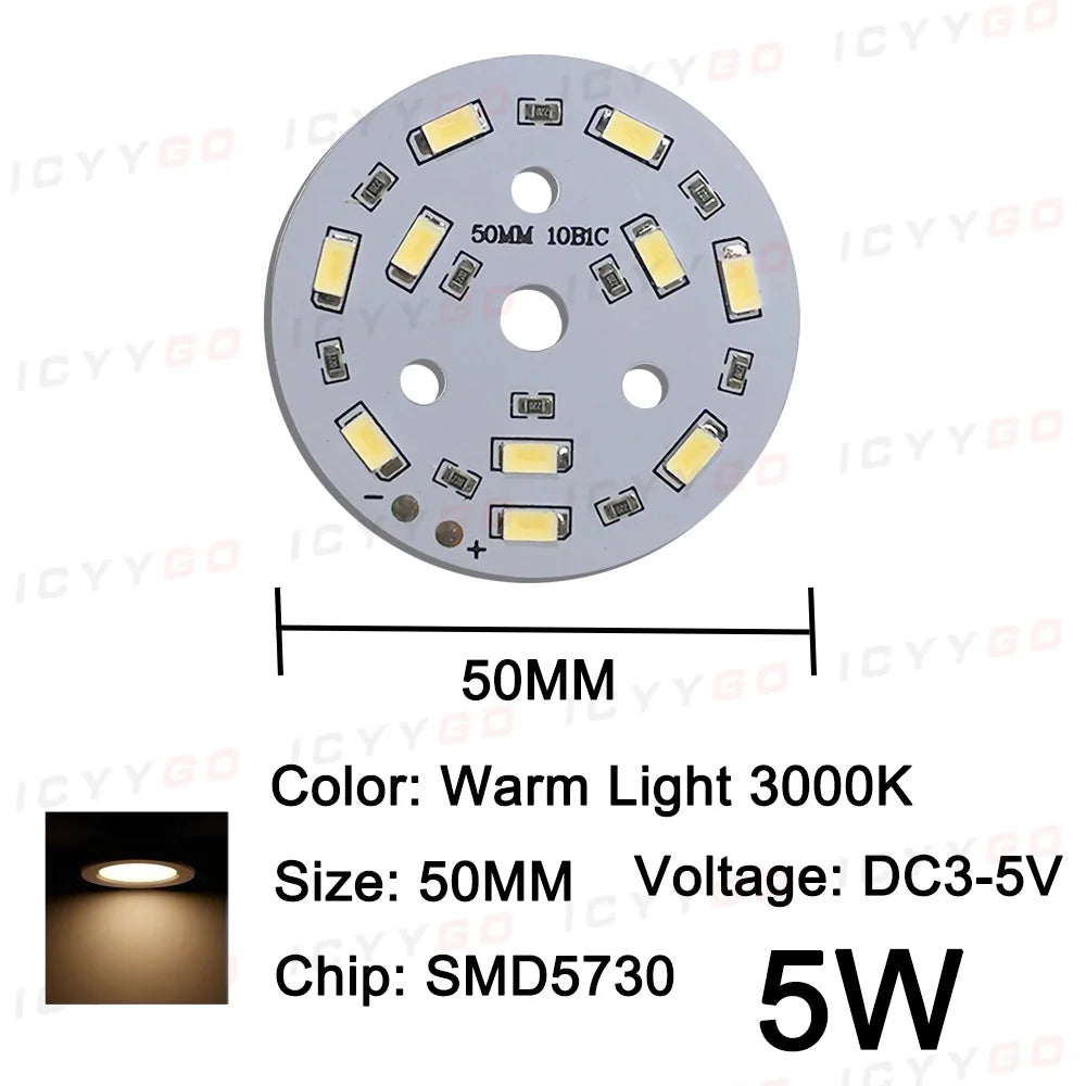 plaque led circulaire 50mm 10w blanc chaud diodes smd5730 modernes technologiques 5v 6000k 3000k