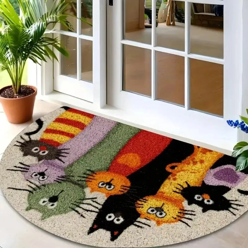tapis d'entrée antidérapant chatons mignons motifs floraux moderne multicolore rouges verts bleus noirs 40x60cm