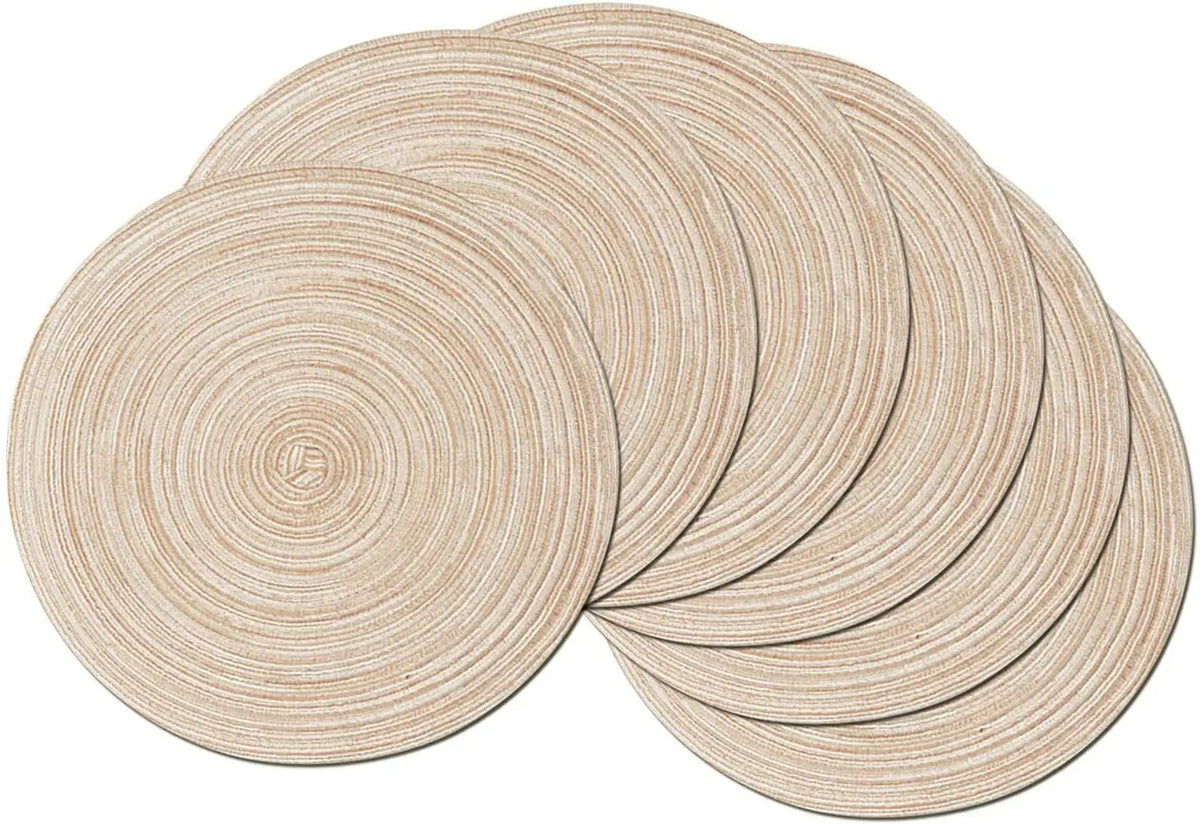 placemat rond rayures concentriques beige clair moderne respectueux environnement tissu polyester coton set table