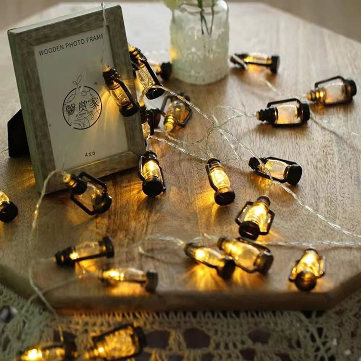guirlande lumineuse led 10 ampoules lanternes vintage 1.5m ambre noir fil transparent