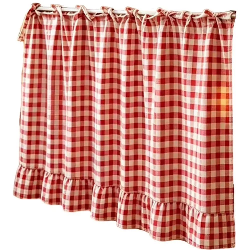 rideau cuisine carreaux coton classique ruban fixation blanc marron rouge bleu vert beige