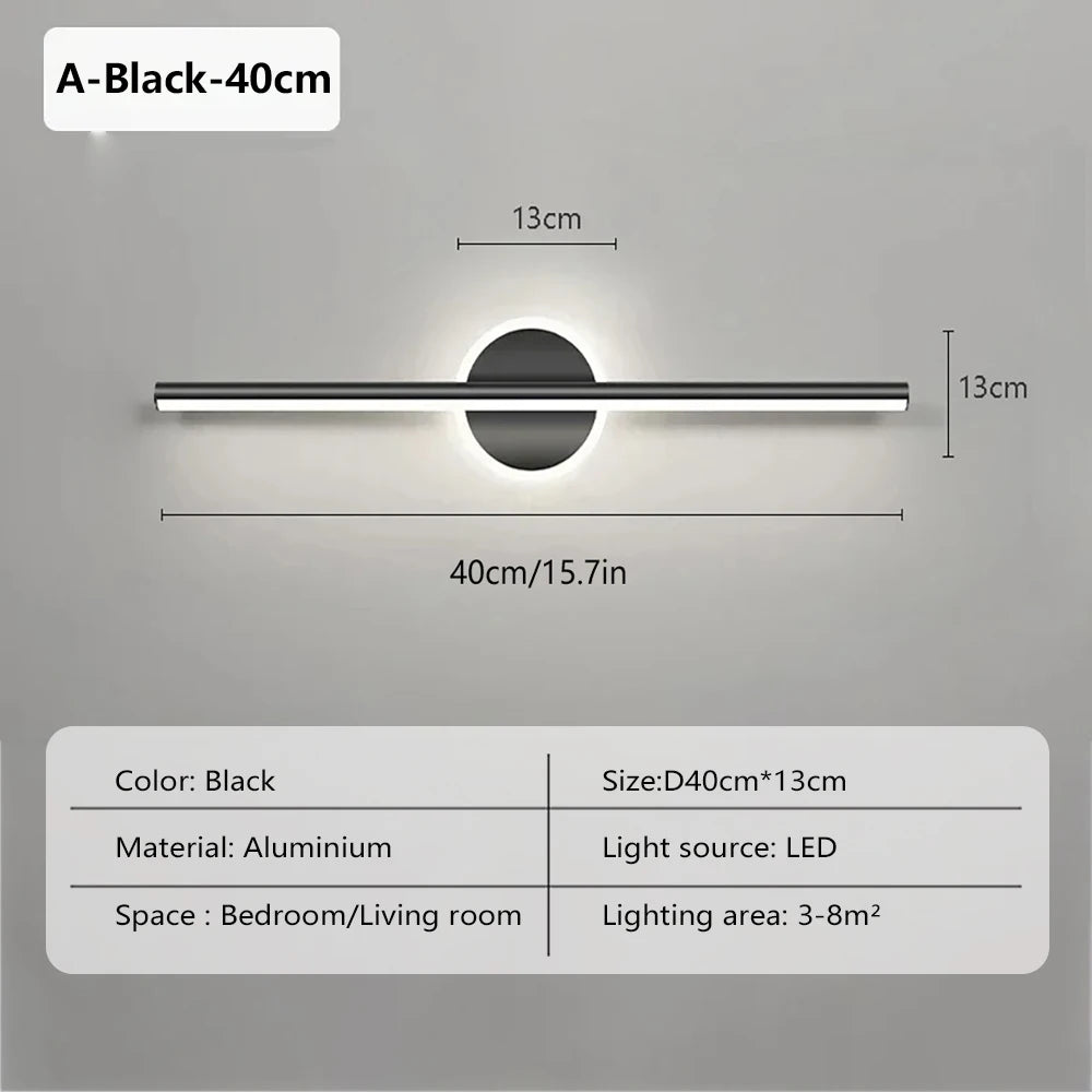 lampe murale moderne miroir intégré or noir minimaliste mur fixé LED chambre coucher