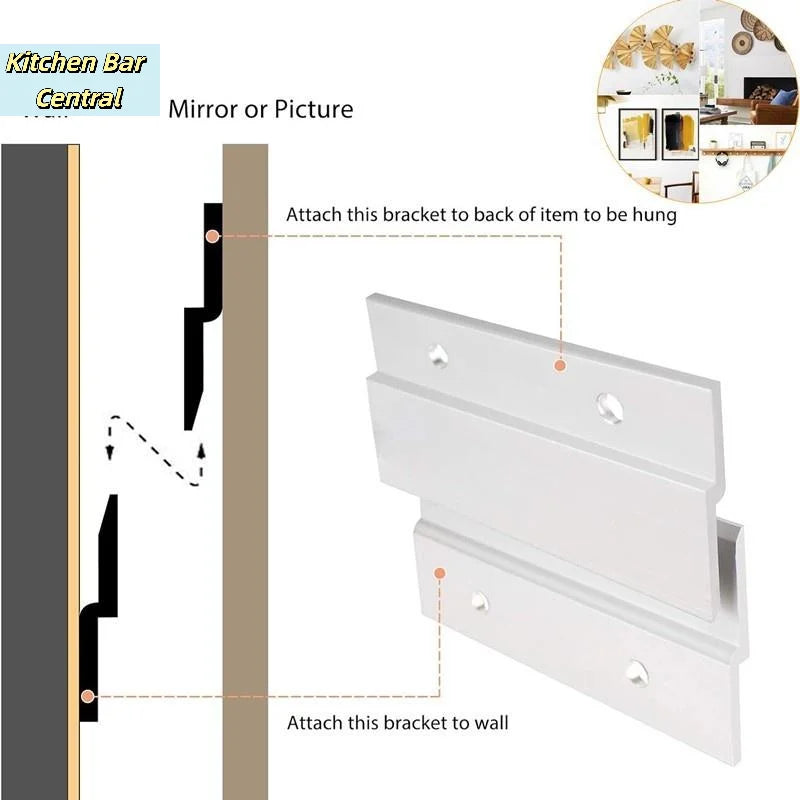 supports murals argentés modernes clips vis tasseaux fixation suspension tableaux miroirs minimalistes