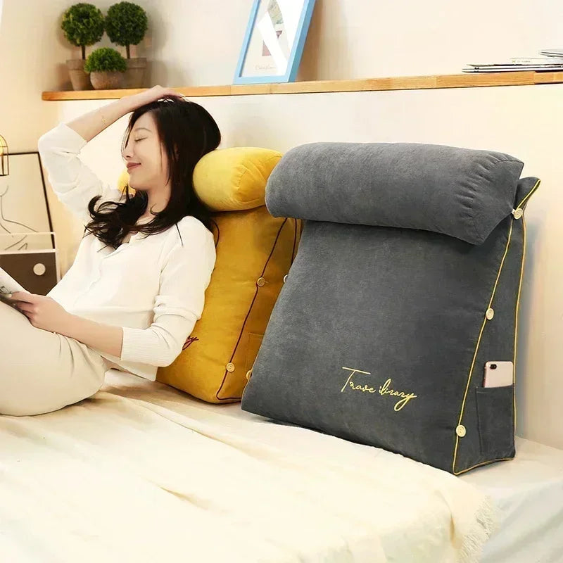 coussin multifonctionnel velours uni jaune bleu marine gris moderne amovible poche smartphone 45x20cm