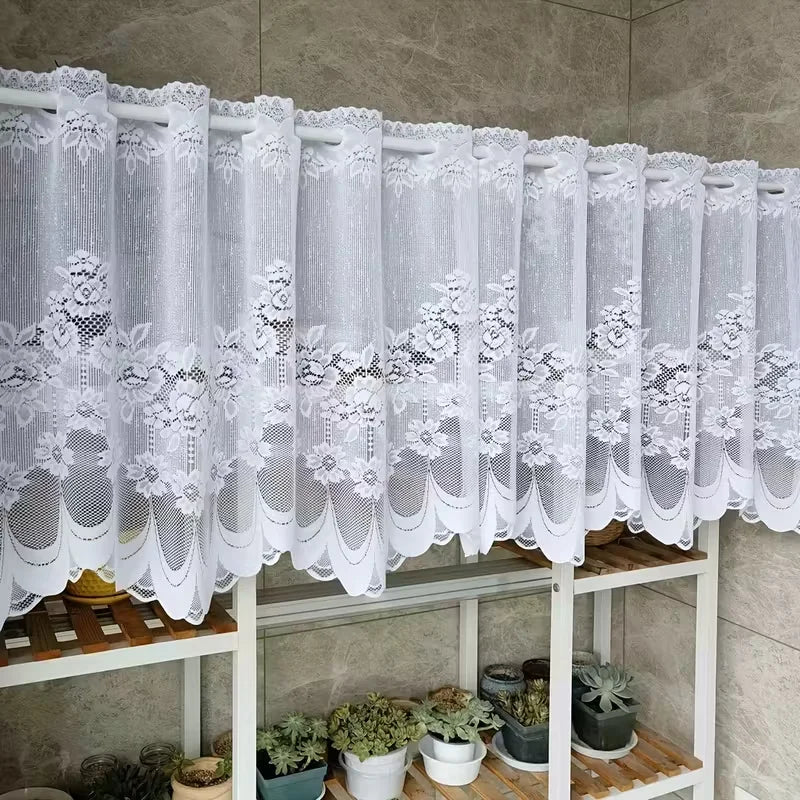 rideau blanc dentelle florale transparent classique fenêtre plate polyester 100%