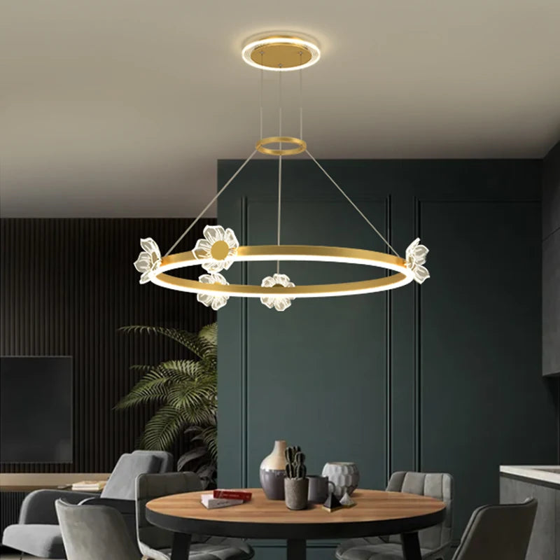 suspension lumineuse moderne fleurs papillons or blanc led 2000lm 10ampoules