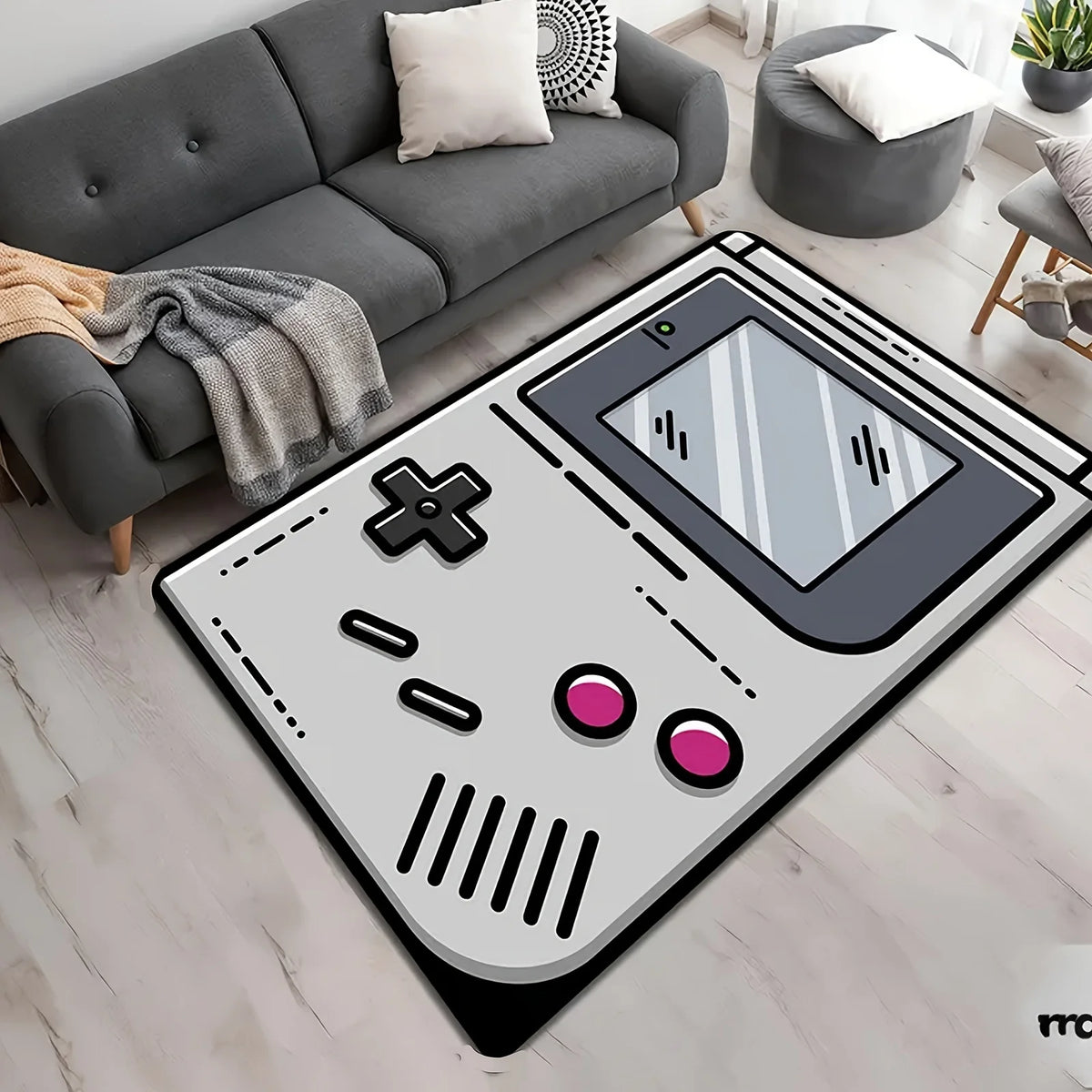 tapis sol rétro game boy blanc gris noir rose boutons jeu vidéo moderne antidérapant