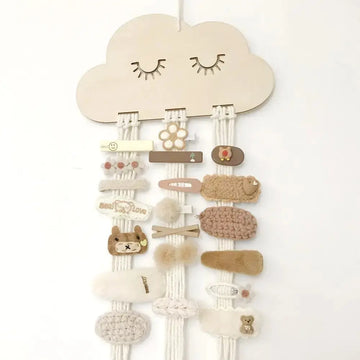 porte accessoires mural nuage enfantin barrettes motifs floraux animaux sourire pompon