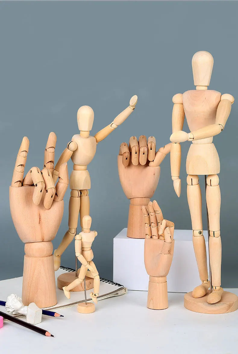 figurines articulées bois décoratives maison artistiques différentes tailles éléments accessoires