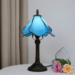 lampe table art nouveau tiffany bleu bronze verre texturé fleurs stylisées moderne