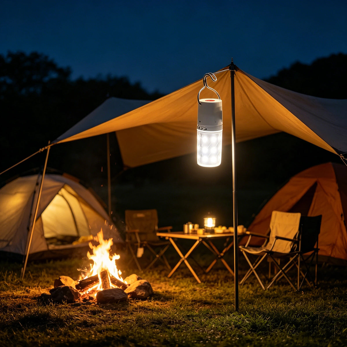 lampe camping rechargeable led transparente moderne compact crochet usb blanc