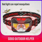 lampe frontale led rechargeable modes éclairage blanc rouge pêche texture géométrique ajustable