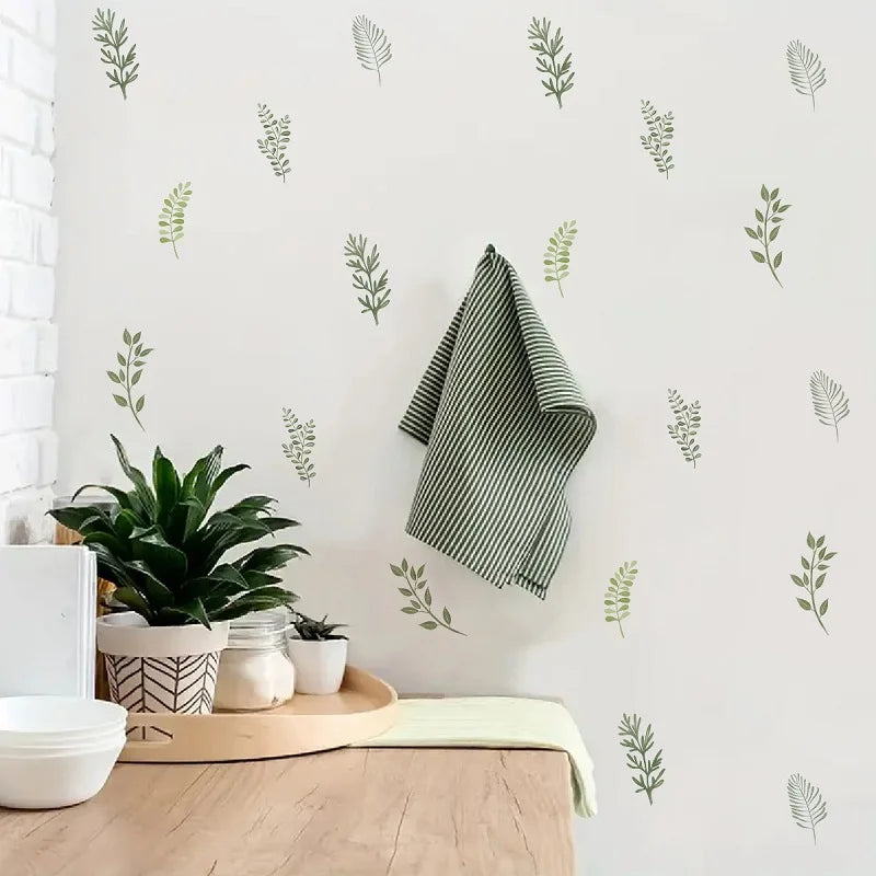 stickers muraux feuilles vertes simples minimaliste adhésif pvc decoration chambre salon