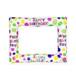 cadre photo gonflable happy birthday blanc multicolore motifs pois inscriptions fête anniversaire valise antifuite