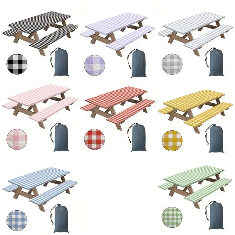couverture table pique nique pliante bancs intégrés carreaux classique noir blanc sac rangementextérieur camping