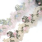 ruban dentelle fleurs brodées beige rose clair opacité traditionnel coton polyester
