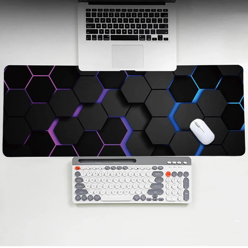 tapis souris gaming hexagonal noir bleu violet moderne organiser souris clavier éléments