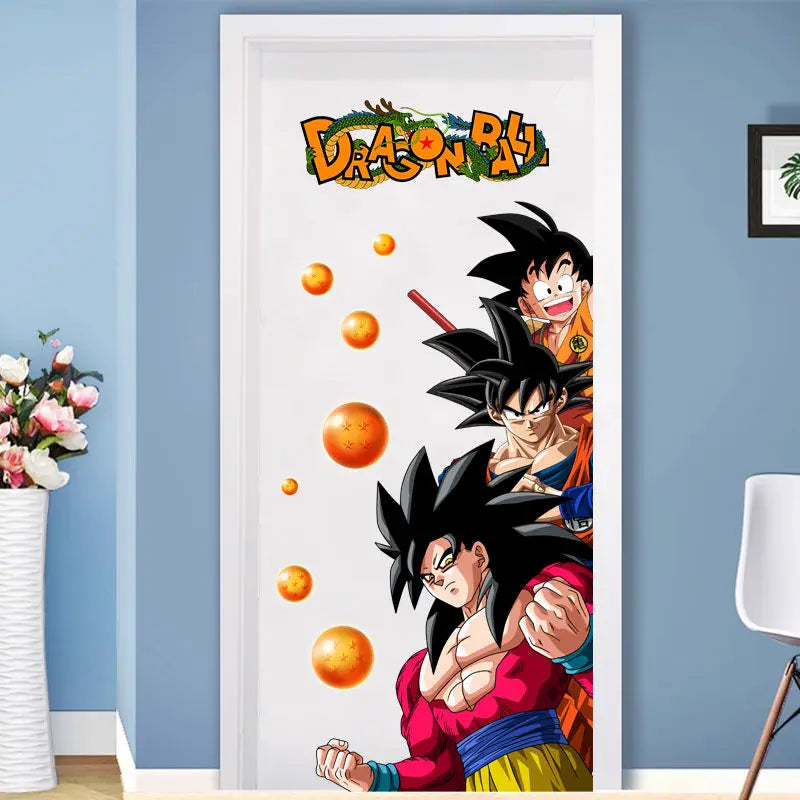 autocollants porte dragon ball personnages goku bleu orange adhésifs chambre ado pvc