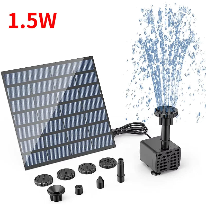 pompe solaire fontaine noir photovoltaïque moderne embouts diffuseurs jets d'eauextérieur