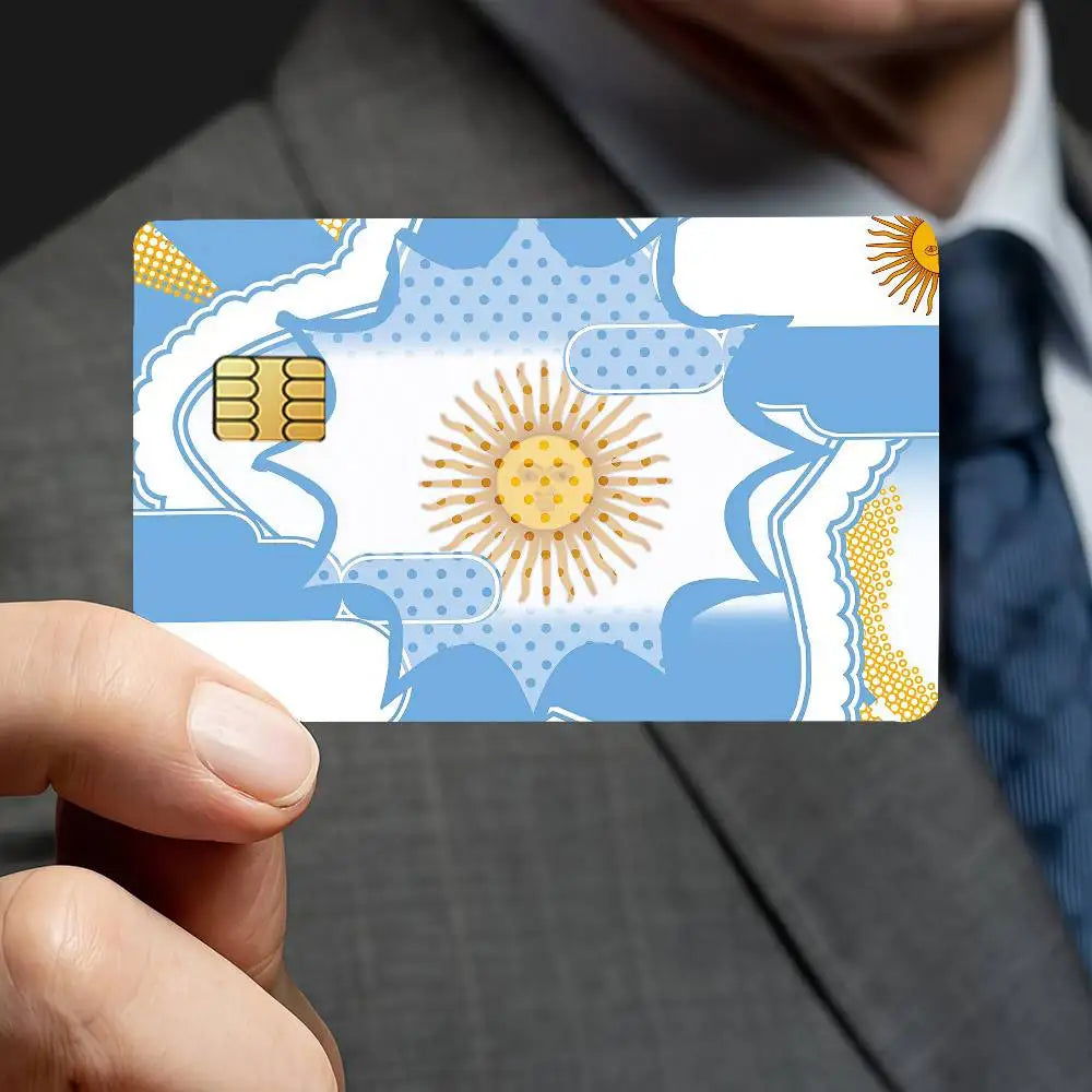 autocollants adhésifs drapeau argentin soleil doré carte crédit bleu blanc anti rayures pièces opaques