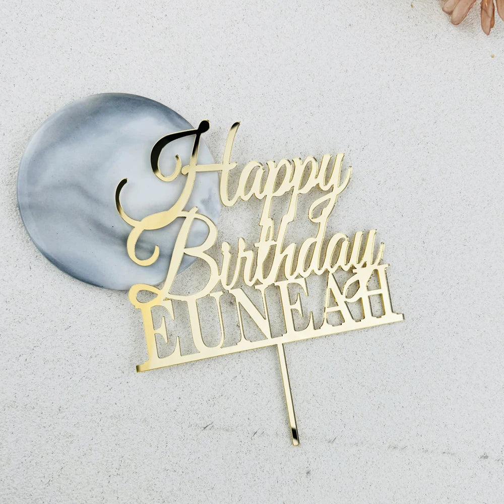 décoration gâteau lettre élégante happy birthday euneah noir doré moderne pique