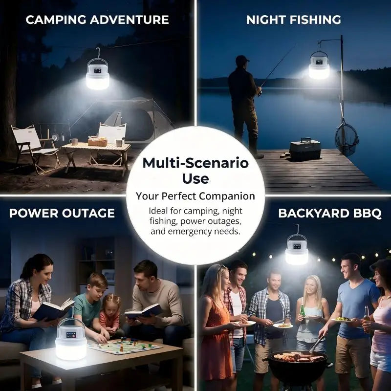 lampe solaire camping led rechargeable type étanche modes ambiance extérieure moderne.functional