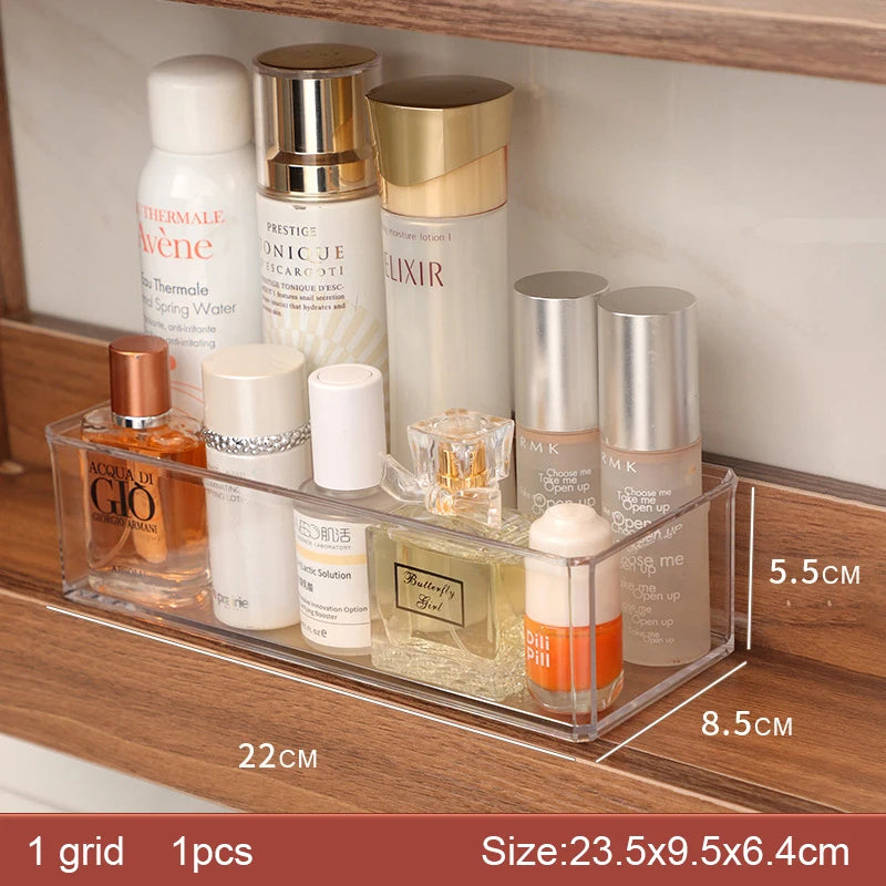 rangement cosmétique acrylique transparent moderne brosse maquillage coton tige poudre compacte crème visage vernis