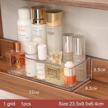 rangement cosmétique acrylique transparent moderne brosse maquillage coton tige poudre compacte crème visage vernis