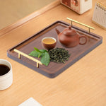 Plateau à thé en bois avec poignées métal