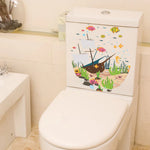 autocollant mural thème marin poissons bateau algues coraux blanc décoration salle bain facile poser