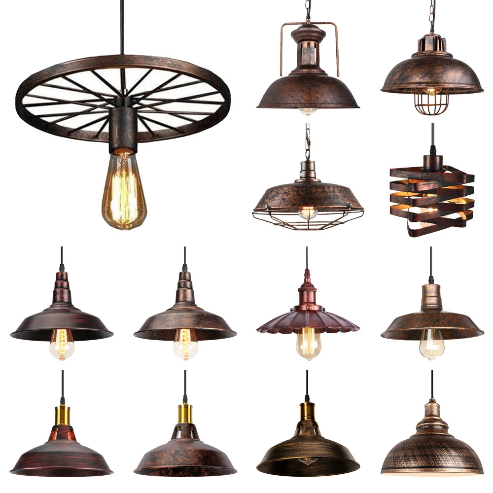 Suspension lumineuse industrielle vintage métal bronze noir ampoule câble chaîne salon chambre