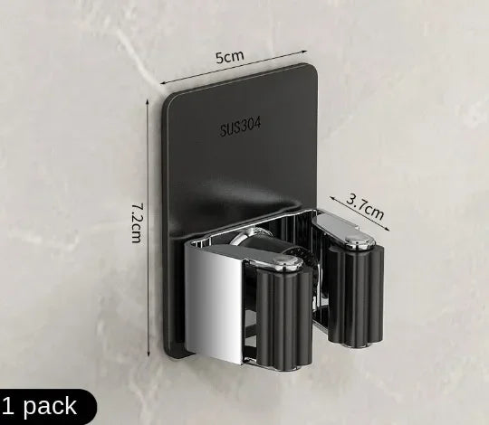 porte balai adhésif acier inoxydable gris métallisé noir moderne salle bain rangement organisateur