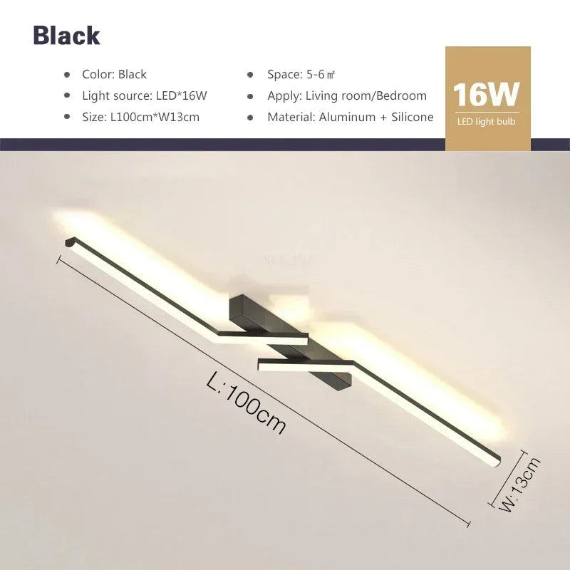 lampe moderne minimaliste noir blanc rectangulaire lisse 60cm 80cm 100cm 120cm led stepless dimming