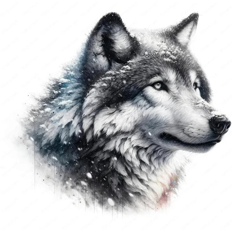 autocollant mural décoratif loup neige noir blanc sticker mur artistique salon chambre maison moderne