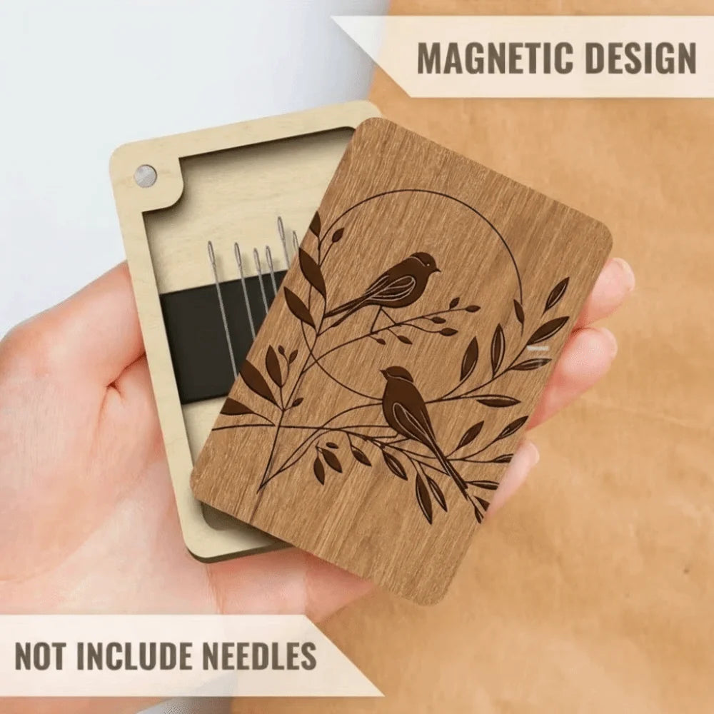 boîtes aiguilles clips magnétiques bois naturel dessins gravés vintage 6cmx9cm