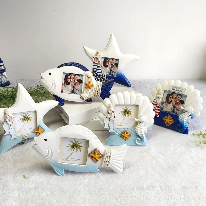 cadre photo bois méditerranéen coquillage étoile mer décoratif plage vieux aspect posable