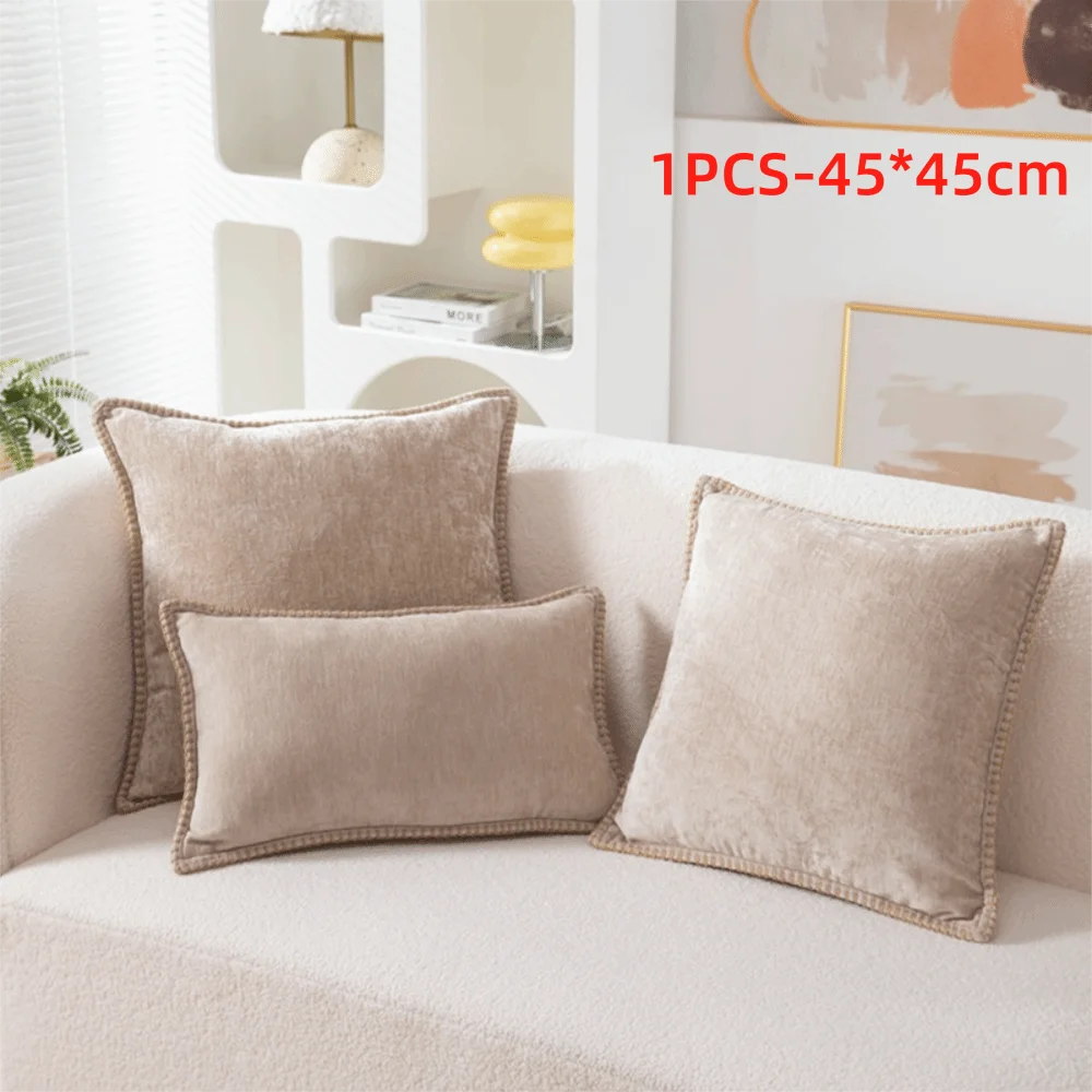 taies d'oreiller velours côtelé couleurs unies chic bordures décoratives polyester dimensions 30x50cm 45x45cm
