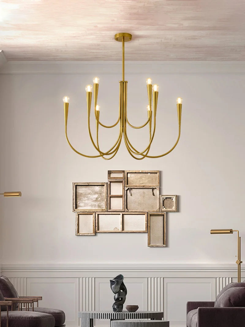 lustre moderne doré acier poli suspension salon cuisine salle manger luminaire